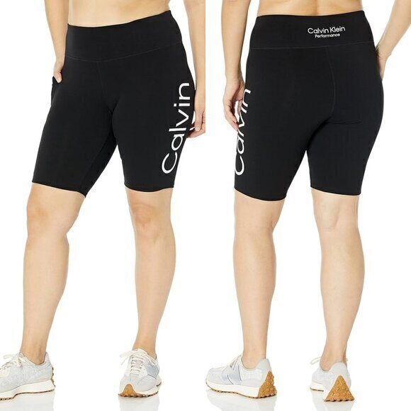 Calvin Klein Performance High Waist Black White Bike Short Women's Size SMALL - Picture 1 of 5